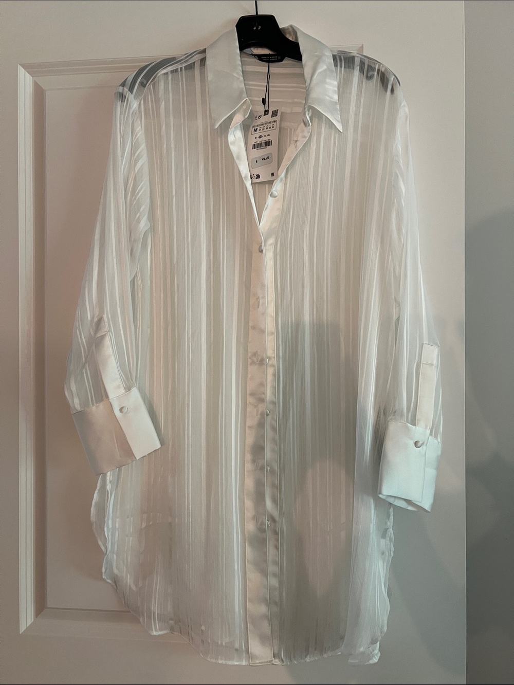 Zara White Sheer Button-Up Blouse
